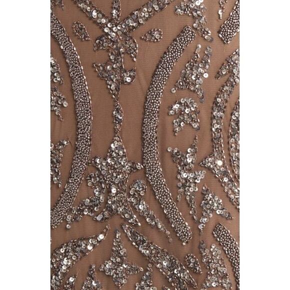NWT PISARRO NIGHTS $268 Mocha Sequin Illusion Mesh 3/4 Sleeve Gown Size 14 - Picture 5 of 11